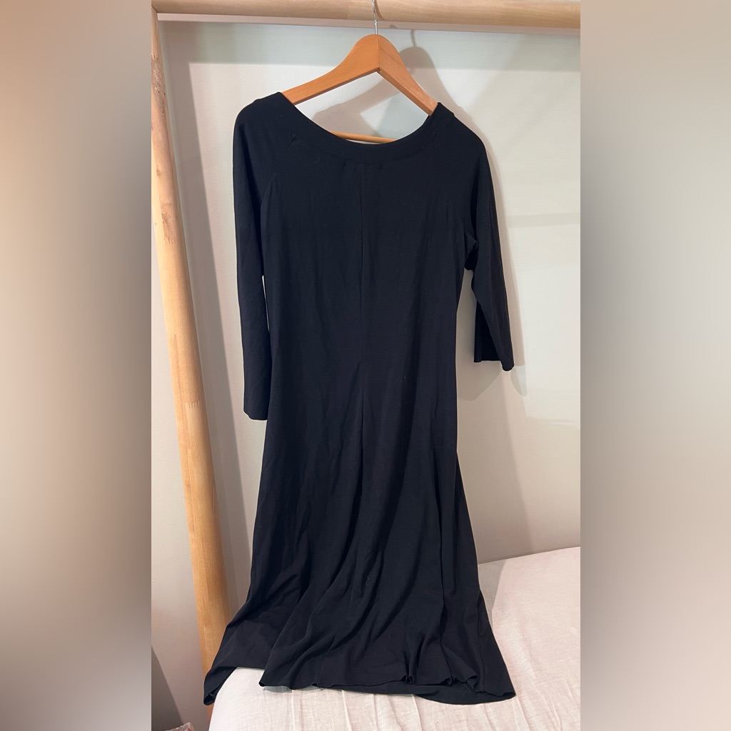 Anatomie Black Side Ruched 3/4 Sleeve Scoop Neck Dress Jersey Travel Sz L — image 3 of 4